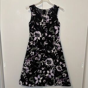 EXPRESS A-LINE DRESS Black & Purple Floral Print Sleeveless Women’s S Small